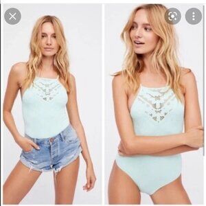 NWOT Free People Intimately Solstice High Neck Bodysuit in Mint Green